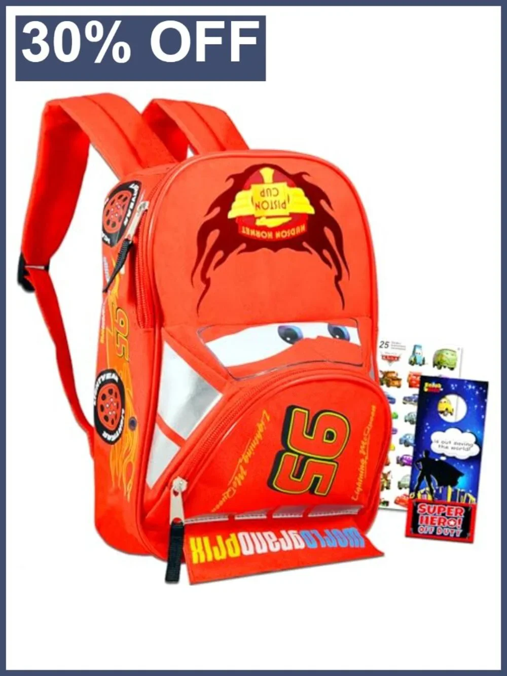 Disney Cars Toddler Backpack 16in School Bag with Stickers - Kids Luggage